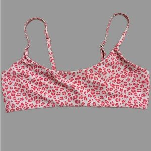 Pink and white cheetah print women’s bikini top